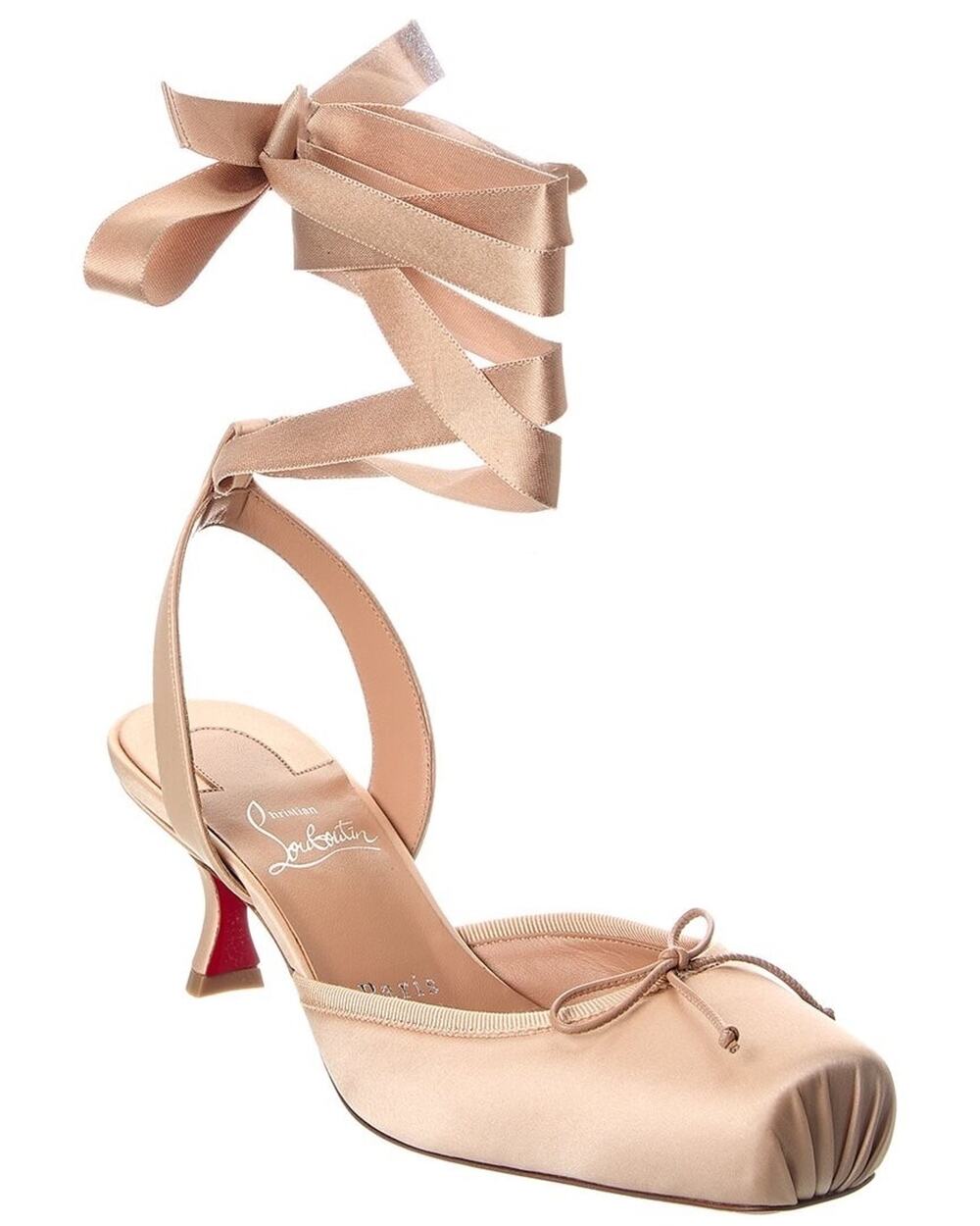 Christian Louboutin Cassia Lace Up 55 Blush Nude Ballet Sandal Heel Pump 36.5